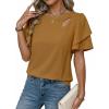 image:imageDokotoo Womens Blouses Double Layer Ruffle Sleeve Casual Shirt Crewneck CutOut Tops Summer OutfitsBrown