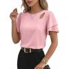 image:imageDokotoo Womens Blouses Double Layer Ruffle Sleeve Casual Shirt Crewneck CutOut Tops Summer OutfitsPink