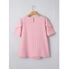 image:imageDokotoo Womens Blouses Double Layer Ruffle Sleeve Casual Shirt Crewneck CutOut Tops Summer OutfitsPink
