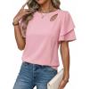 image:imageDokotoo Womens Blouses Double Layer Ruffle Sleeve Casual Shirt Crewneck CutOut Tops Summer OutfitsPink