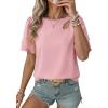 image:imageDokotoo Womens Blouses Double Layer Ruffle Sleeve Casual Shirt Crewneck CutOut Tops Summer OutfitsPink