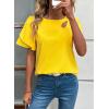 image:imageDokotoo Womens Blouses Double Layer Ruffle Sleeve Casual Shirt Crewneck CutOut Tops Summer OutfitsYellow