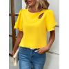 image:imageDokotoo Womens Blouses Double Layer Ruffle Sleeve Casual Shirt Crewneck CutOut Tops Summer OutfitsYellow