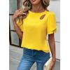 image:imageDokotoo Womens Blouses Double Layer Ruffle Sleeve Casual Shirt Crewneck CutOut Tops Summer OutfitsYellow