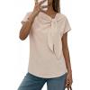 image:imageDokotoo Womens Business Casual Short Sleeve Chiffon Slit Shirts 2026 Summer Elegant Knot Neckline TopsBeige