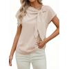 image:imageDokotoo Womens Business Casual Short Sleeve Chiffon Slit Shirts 2026 Summer Elegant Knot Neckline TopsBeige