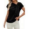 image:imageDokotoo Womens Business Casual Short Sleeve Chiffon Slit Shirts 2026 Summer Elegant Knot Neckline TopsBlack