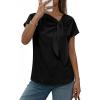 image:imageDokotoo Womens Business Casual Short Sleeve Chiffon Slit Shirts 2026 Summer Elegant Knot Neckline TopsBlack