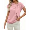 image:imageDokotoo Womens Business Casual Short Sleeve Chiffon Slit Shirts 2026 Summer Elegant Knot Neckline TopsFushia