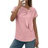 image:imageDokotoo Womens Business Casual Short Sleeve Chiffon Slit Shirts 2026 Summer Elegant Knot Neckline TopsFushia