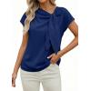image:imageDokotoo Womens Business Casual Short Sleeve Chiffon Slit Shirts 2026 Summer Elegant Knot Neckline TopsNavy Blue