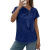 image:imageDokotoo Womens Business Casual Short Sleeve Chiffon Slit Shirts 2026 Summer Elegant Knot Neckline TopsNavy Blue