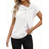 image:imageDokotoo Womens Business Casual Short Sleeve Chiffon Slit Shirts 2026 Summer Elegant Knot Neckline TopsWhite