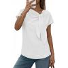 image:imageDokotoo Womens Business Casual Short Sleeve Chiffon Slit Shirts 2026 Summer Elegant Knot Neckline TopsWhite
