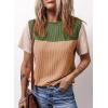 image:imageDokotoo Womens Casual Color Block T Shirts Short Sleeve Loose Crewneck Knitted Tops 2026 Spring Summer TrendyFern Green