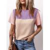 image:imageDokotoo Womens Casual Color Block T Shirts Short Sleeve Loose Crewneck Knitted Tops 2026 Spring Summer TrendyParchment