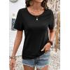 image:imageDokotoo Womens Casual Crewneck Short Sleeve Hollow Out Lace Shirts Summer Eyelet Tunic Tops BlousesBlack