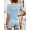 image:imageDokotoo Womens Casual Crewneck Short Sleeve Hollow Out Lace Shirts Summer Eyelet Tunic Tops BlousesLight Blue