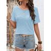 image:imageDokotoo Womens Casual Crewneck Short Sleeve Hollow Out Lace Shirts Summer Eyelet Tunic Tops BlousesLight Blue