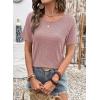 image:imageDokotoo Womens Casual Crewneck Short Sleeve Hollow Out Lace Shirts Summer Eyelet Tunic Tops BlousesPink