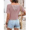 image:imageDokotoo Womens Casual Crewneck Short Sleeve Hollow Out Lace Shirts Summer Eyelet Tunic Tops BlousesPink