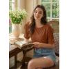 image:imageDokotoo Womens Casual Summer Tops Crew Neck Short Sleeve Drawstring T Shirts Basic Tee Tunic BlousesCoffee