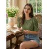 image:imageDokotoo Womens Casual Summer Tops Crew Neck Short Sleeve Drawstring T Shirts Basic Tee Tunic BlousesGreen
