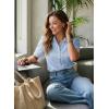 image:imageDokotoo Womens Casual V Neck Short Sleeve Button Down Shirts Business Casual Work Boho Tops BlousesBeau Blue