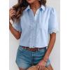 image:imageDokotoo Womens Casual V Neck Short Sleeve Button Down Shirts Business Casual Work Boho Tops BlousesBeau Blue