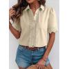 image:imageDokotoo Womens Casual V Neck Short Sleeve Button Down Shirts Business Casual Work Boho Tops BlousesBeige