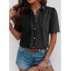 image:imageDokotoo Womens Casual V Neck Short Sleeve Button Down Shirts Business Casual Work Boho Tops BlousesBlack