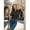image:imageDokotoo Womens Casual V Neck Short Sleeve Button Down Shirts Business Casual Work Boho Tops BlousesBlack