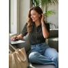 image:imageDokotoo Womens Casual V Neck Short Sleeve Button Down Shirts Business Casual Work Boho Tops BlousesBlack