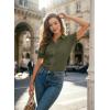 image:imageDokotoo Womens Casual V Neck Short Sleeve Button Down Shirts Business Casual Work Boho Tops BlousesDark Green