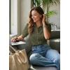 image:imageDokotoo Womens Casual V Neck Short Sleeve Button Down Shirts Business Casual Work Boho Tops BlousesDark Green