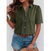 image:imageDokotoo Womens Casual V Neck Short Sleeve Button Down Shirts Business Casual Work Boho Tops BlousesDark Green