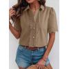 image:imageDokotoo Womens Casual V Neck Short Sleeve Button Down Shirts Business Casual Work Boho Tops BlousesPale Khaki