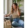 image:imageDokotoo Womens Casual V Neck Short Sleeve Button Down Shirts Business Casual Work Boho Tops BlousesPale Khaki