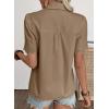 image:imageDokotoo Womens Casual V Neck Short Sleeve Button Down Shirts Business Casual Work Boho Tops BlousesPale Khaki