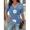 image:imageDokotoo Womens Casual V Neck Short Sleeve Sweater Ribbed Knit Lightweight Sweaters Tops Fashion Clothing OutfitsAshleigh Blue