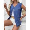 image:imageDokotoo Womens Denim Vest Sleeveless Button Down Jean Vest Waistcoat Jacket with PocketsNavy Blue