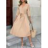 image:imageDokotoo Womens Dresses Lace VNeck Half Sleeve Belted Empire Waist Casual Dress ALine Hem Summer Midi Dress with PocketsBeige