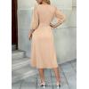 image:imageDokotoo Womens Dresses Lace VNeck Half Sleeve Belted Empire Waist Casual Dress ALine Hem Summer Midi Dress with PocketsBeige