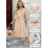 image:imageDokotoo Womens Dresses Lace VNeck Half Sleeve Belted Empire Waist Casual Dress ALine Hem Summer Midi Dress with PocketsBeige