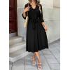 image:imageDokotoo Womens Dresses Lace VNeck Half Sleeve Belted Empire Waist Casual Dress ALine Hem Summer Midi Dress with PocketsBlack