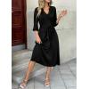 image:imageDokotoo Womens Dresses Lace VNeck Half Sleeve Belted Empire Waist Casual Dress ALine Hem Summer Midi Dress with PocketsBlack
