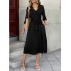 image:imageDokotoo Womens Dresses Lace VNeck Half Sleeve Belted Empire Waist Casual Dress ALine Hem Summer Midi Dress with PocketsBlack