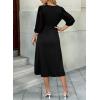 image:imageDokotoo Womens Dresses Lace VNeck Half Sleeve Belted Empire Waist Casual Dress ALine Hem Summer Midi Dress with PocketsBlack