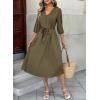 image:imageDokotoo Womens Dresses Lace VNeck Half Sleeve Belted Empire Waist Casual Dress ALine Hem Summer Midi Dress with PocketsGreen