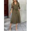 image:imageDokotoo Womens Dresses Lace VNeck Half Sleeve Belted Empire Waist Casual Dress ALine Hem Summer Midi Dress with PocketsGreen